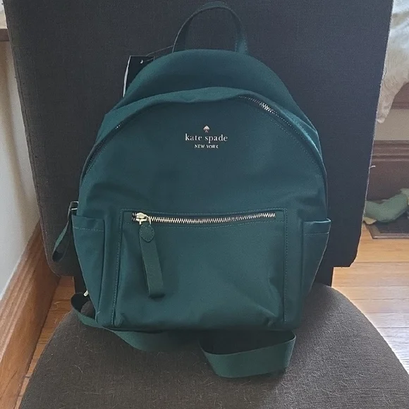 Kate Spade Teal Backpack with Front Pocket Kate Spade Chelsea Nylon Medium Backpack in Deep Jade  main image 4